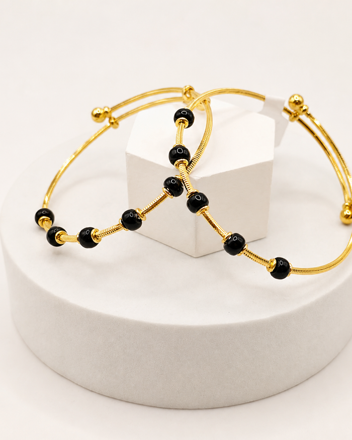 Black Bead Baby Kada Pair in 22ct gold — view 2