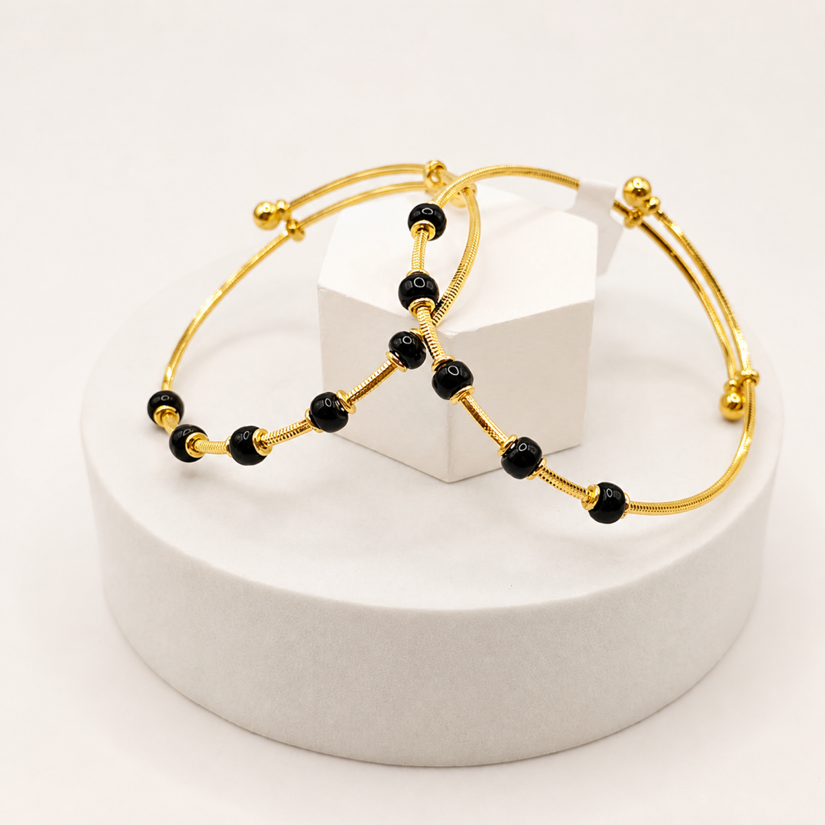Black Bead Baby Kada Pair in 22ct gold — view 2