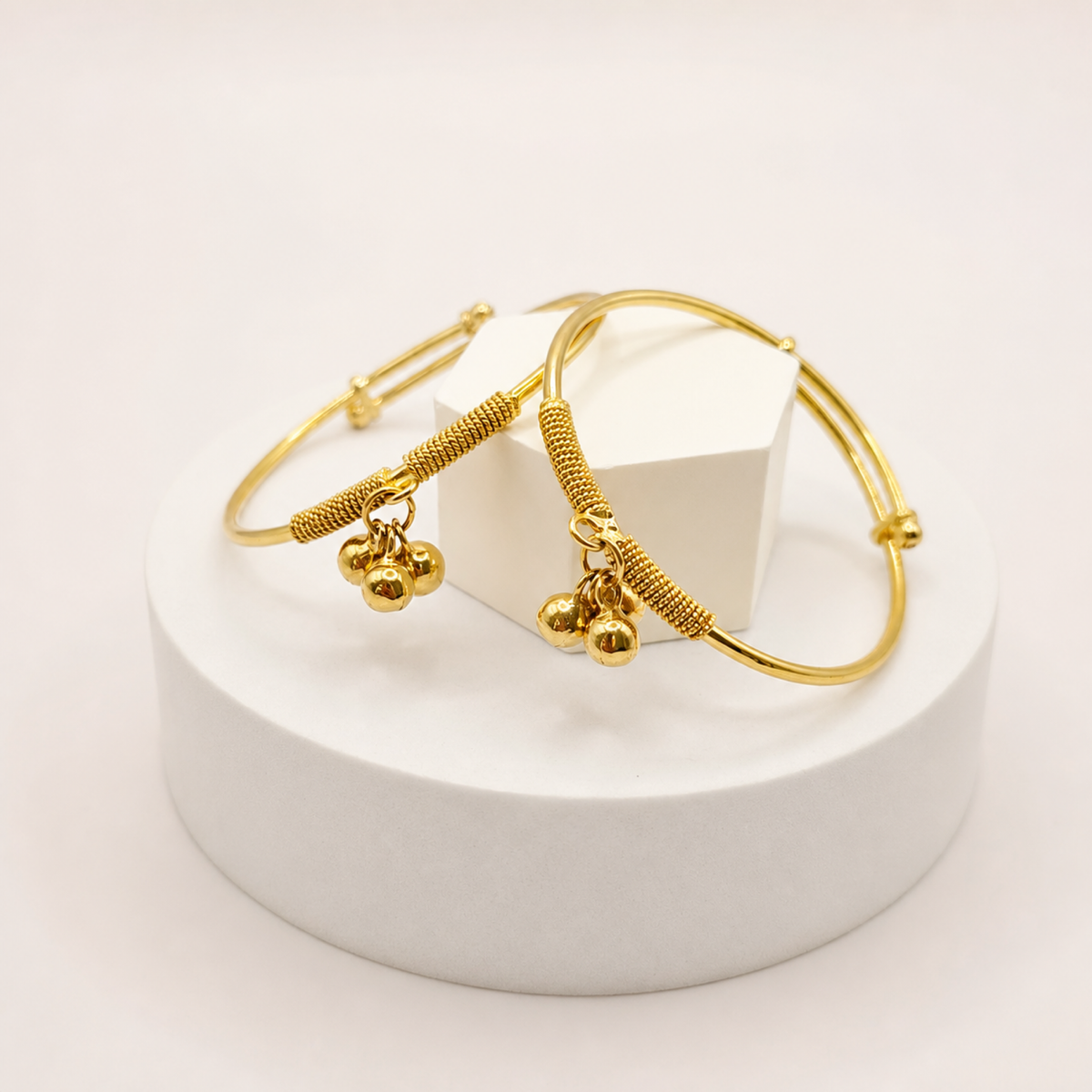 Bell Charm Baby Kada Pair in 22ct gold — view 1