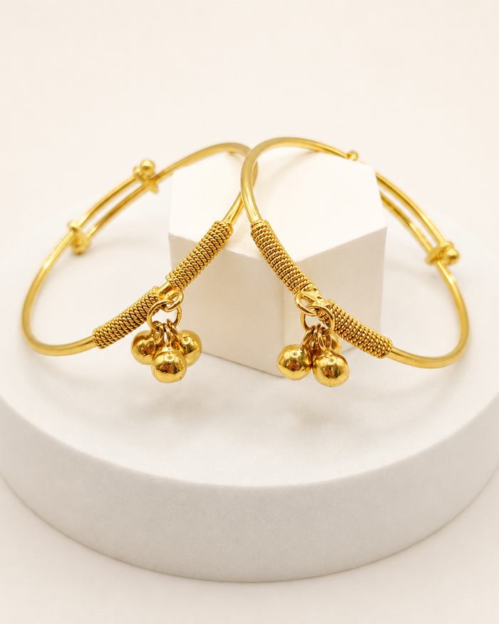 Bell Charm Baby Kada Pair in 22ct gold — view 2