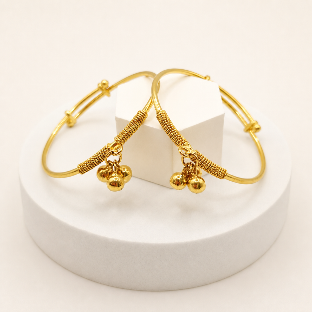 Bell Charm Baby Kada Pair in 22ct gold — view 2