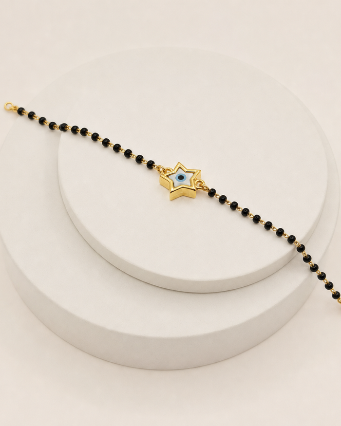 Star Evil Eye Baby Bracelet in 22ct gold — view 1