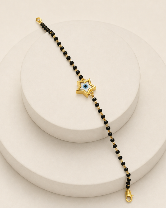 Star Evil Eye Baby Bracelet in 22ct gold — view 2