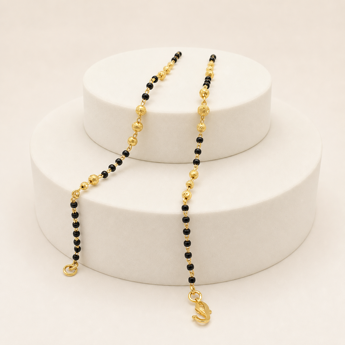 Black Bead Baby Bracelet Pair in 22ct gold — view 1