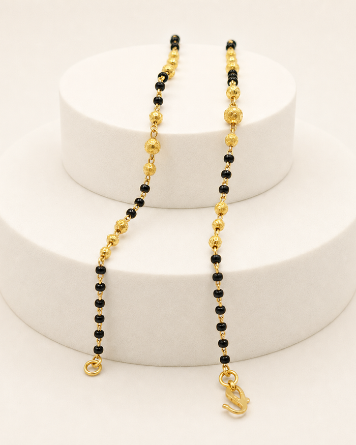 Black Bead Baby Bracelet Pair in 22ct gold — view 2