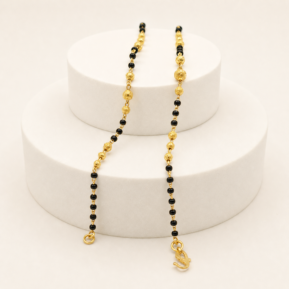 Black Bead Baby Bracelet Pair in 22ct gold — view 2