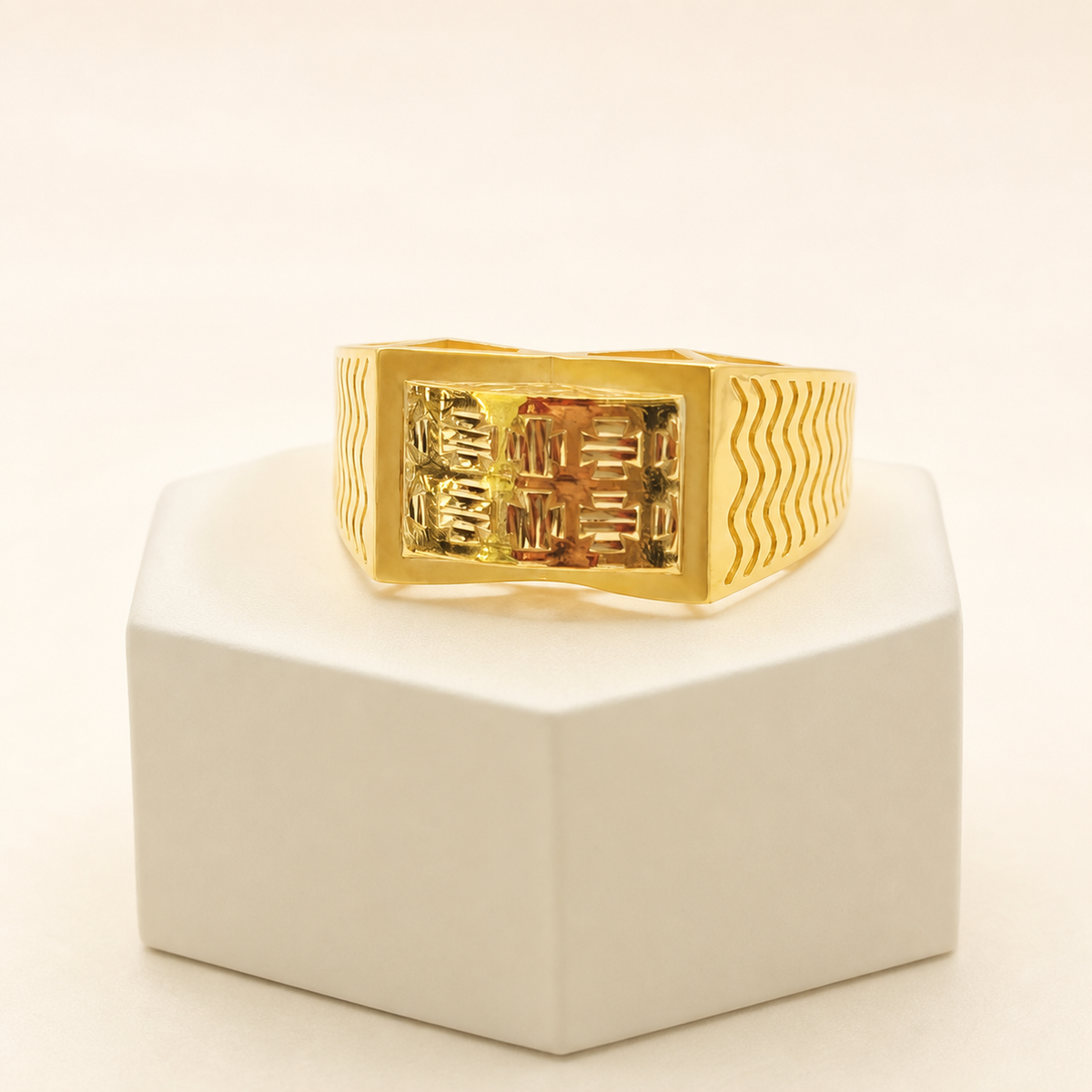 Two Tone Cutwork Ring in 22ct gold — view 1