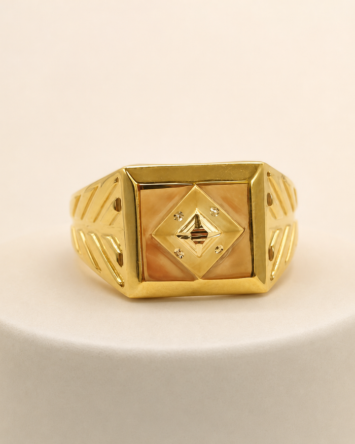 Diamond Motif Signet Ring in 22ct gold — view 1