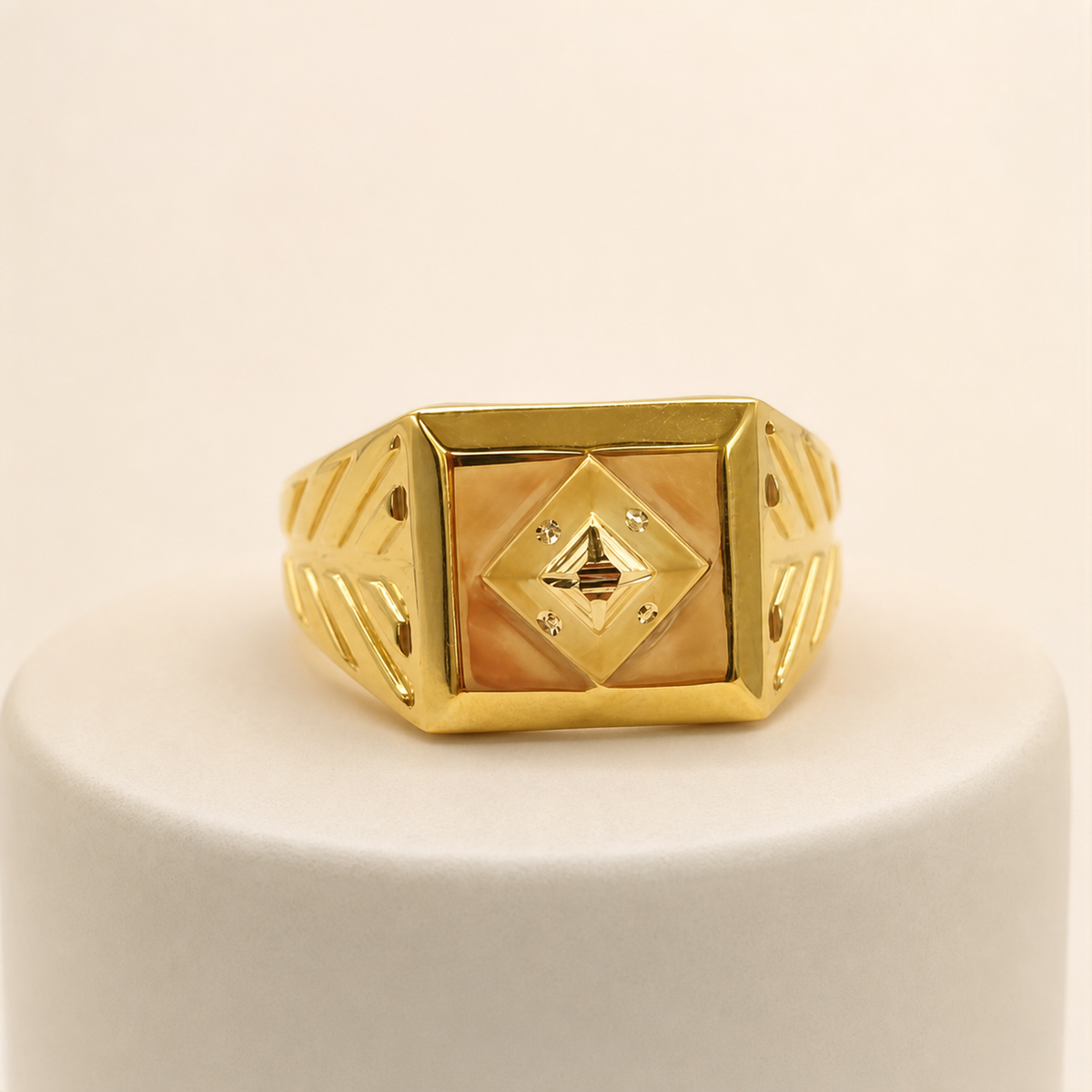 Diamond Motif Signet Ring in 22ct gold — view 1