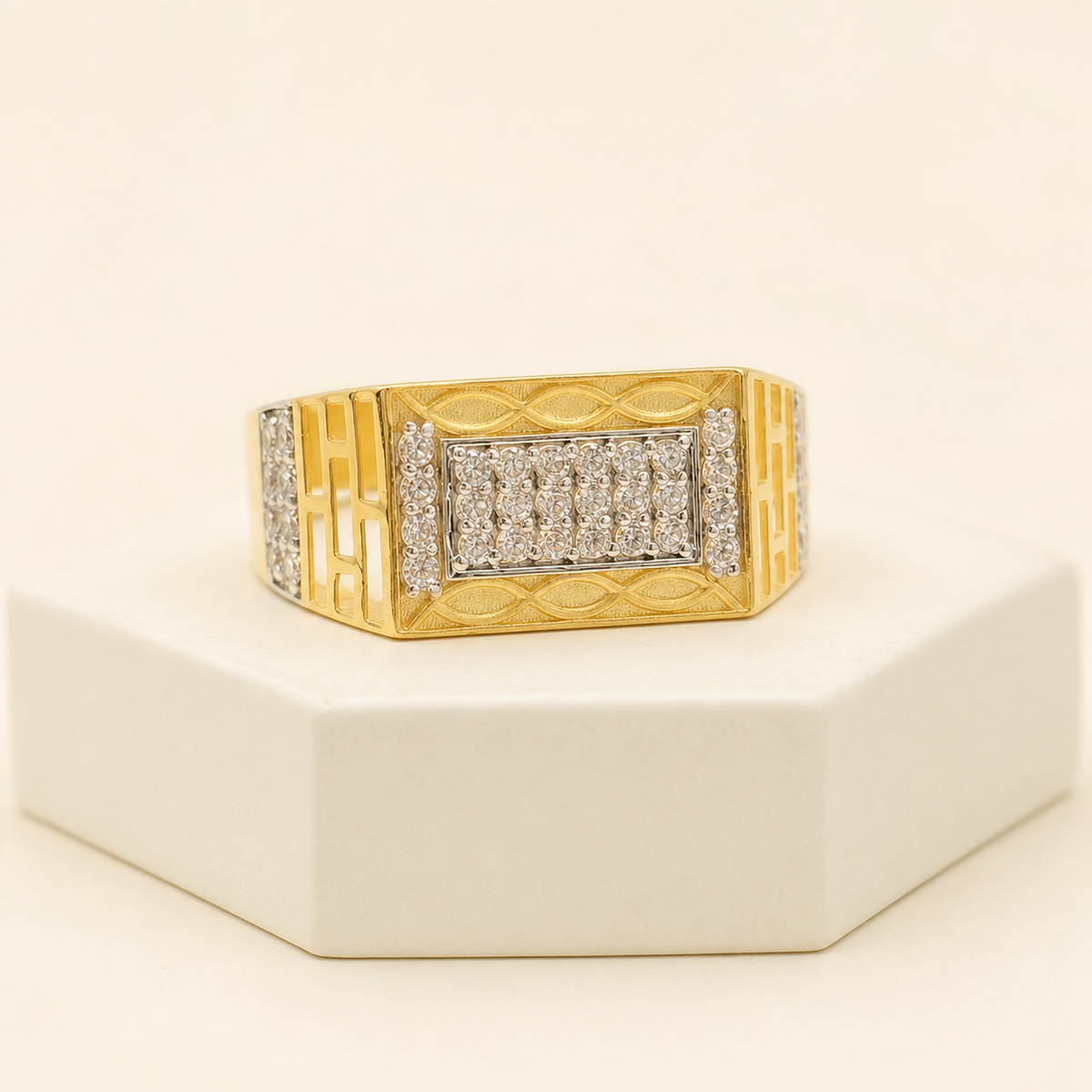 Two Tone Pave Ring in 22ct gold — view 1