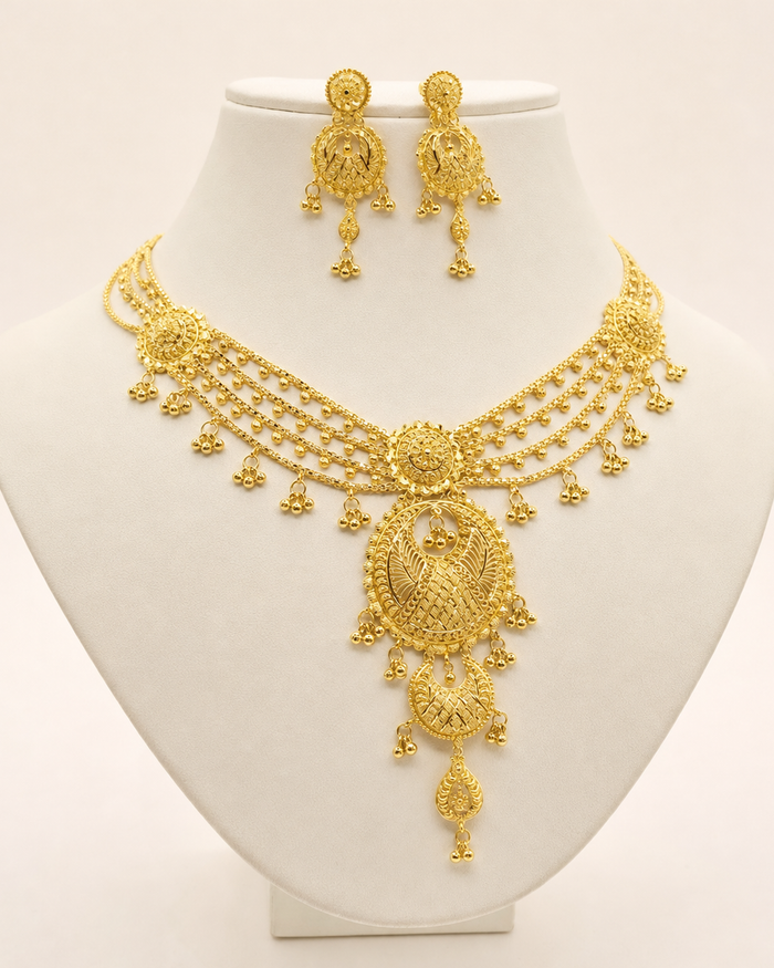 Regal Blossom Necklace Set in 22ct gold — view 1