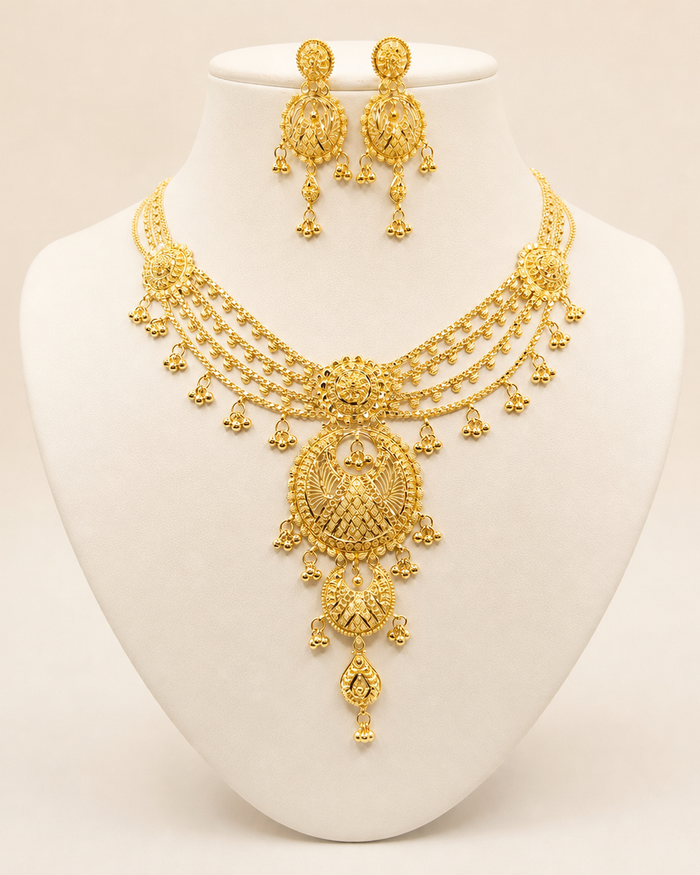Regal Blossom Necklace Set in 22ct gold — view 2
