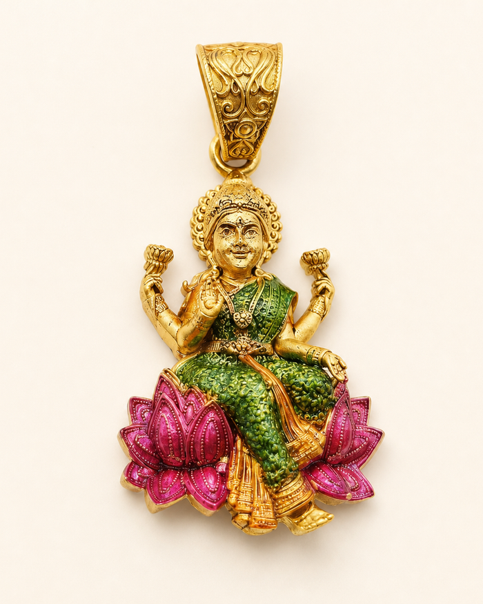 Lakshmi Lotus Pendant in 22ct gold — view 1