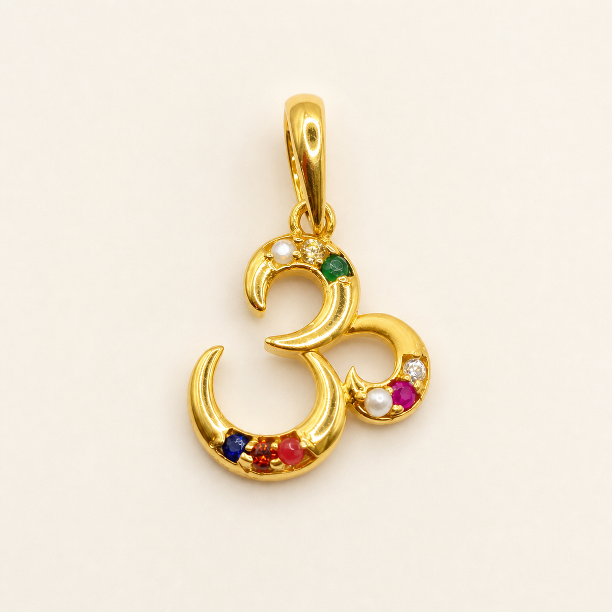 Navaratna Om Pendant in 22ct gold — view 1