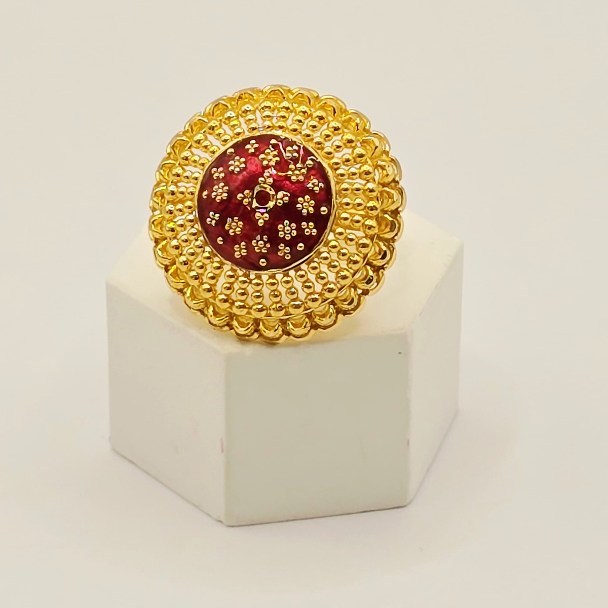 Red Blossom Ring in 22ct gold — view 2