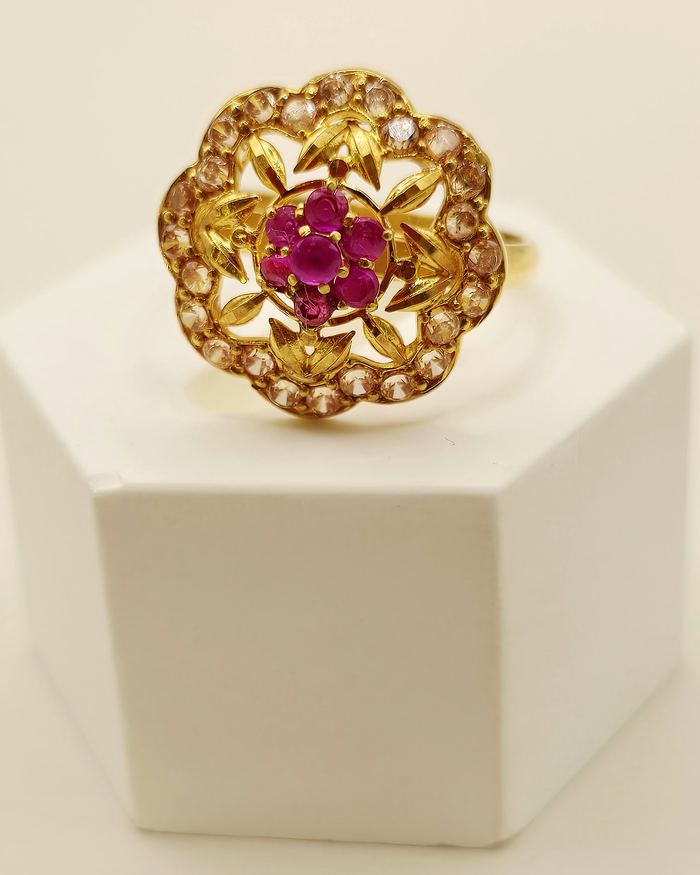 Ruby Floral Ring in 22ct gold — view 1