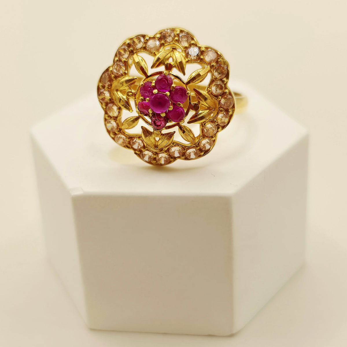Ruby Floral Ring in 22ct gold — view 1