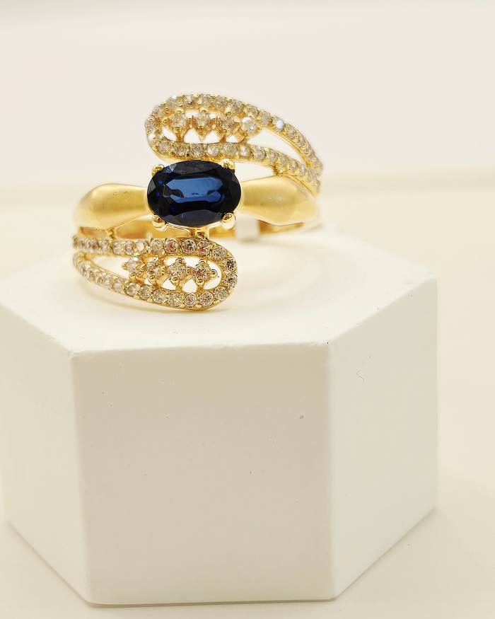 Blue Stone Swirl Ring in 22ct gold — view 1