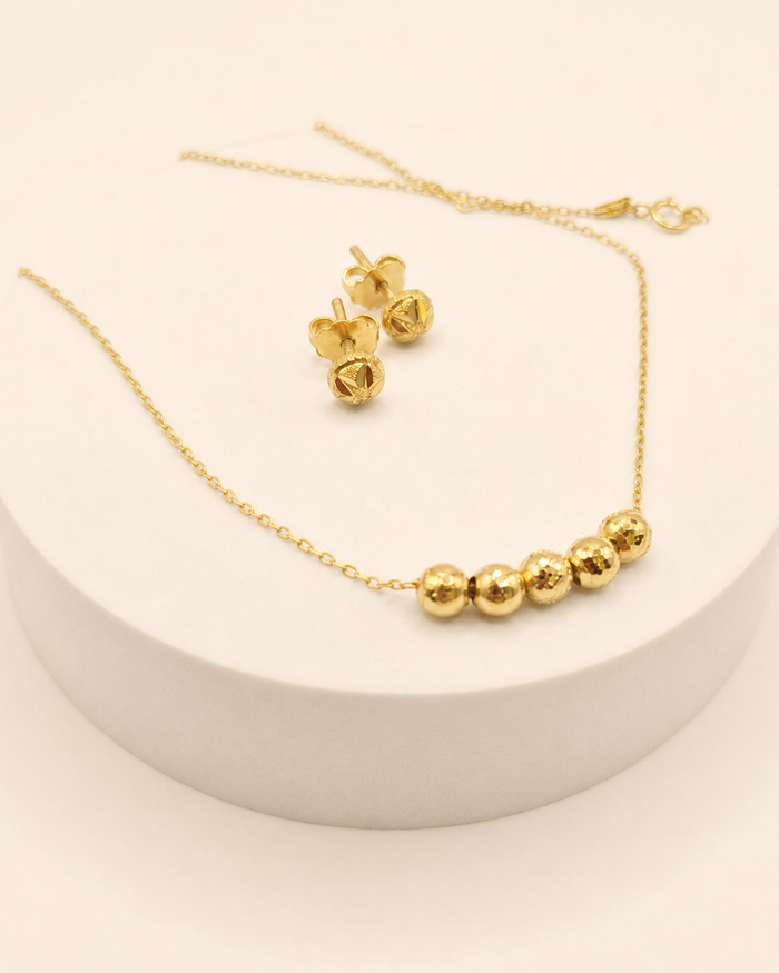Five Bead Small Necklace Set in 22ct gold — view 1