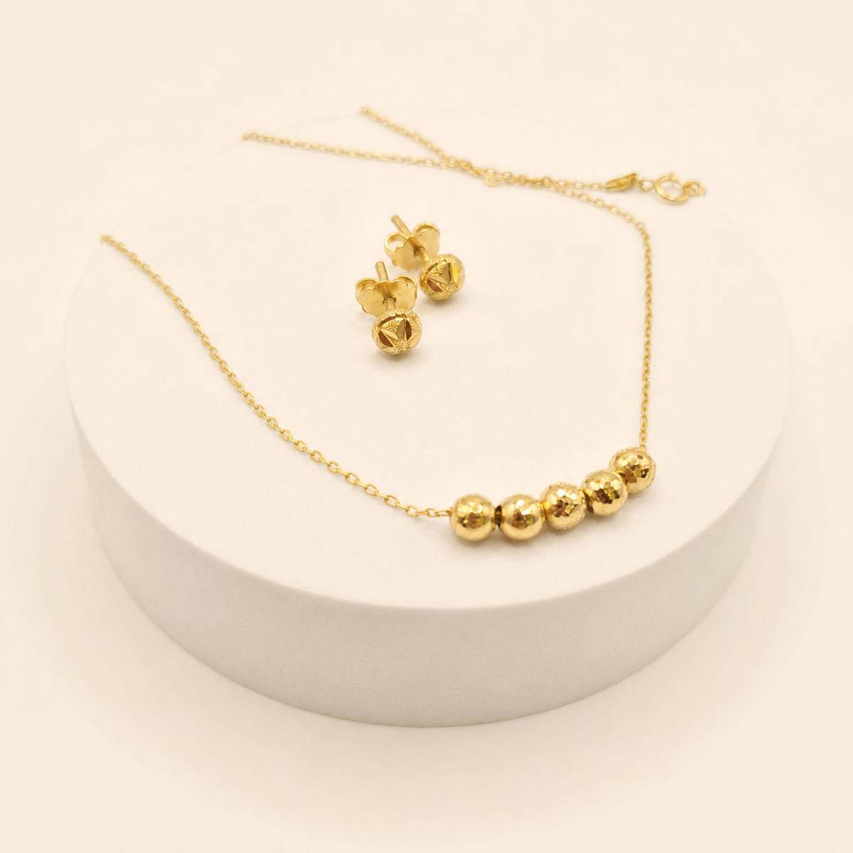Five Bead Small Necklace Set in 22ct gold — view 1