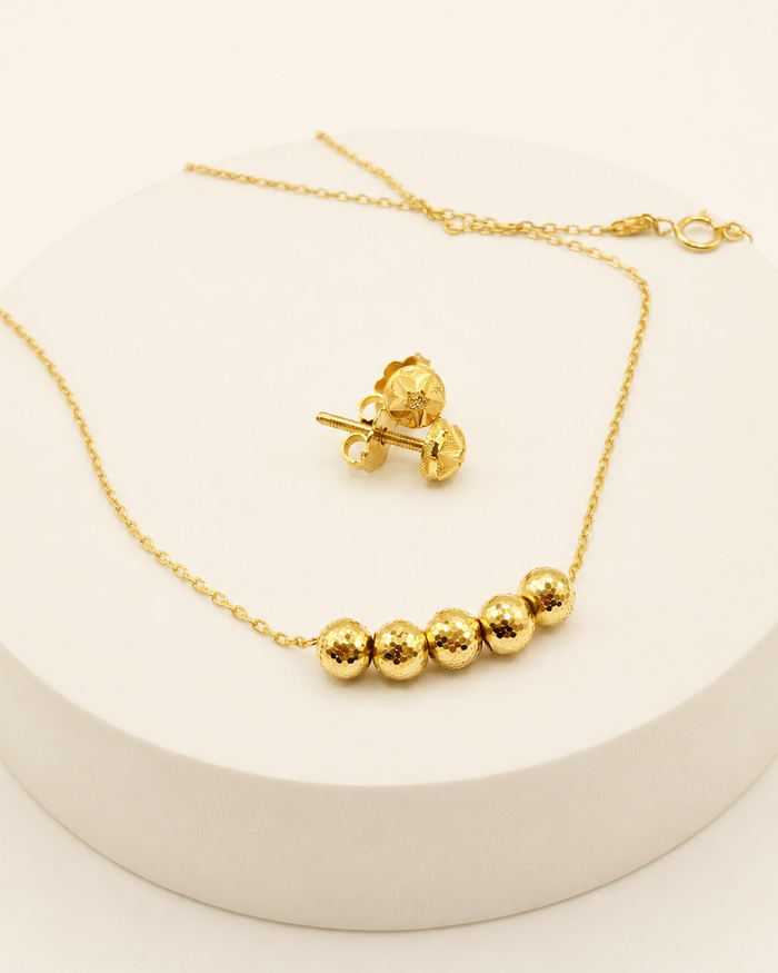 Five Bead Small Necklace Set in 22ct gold — view 2