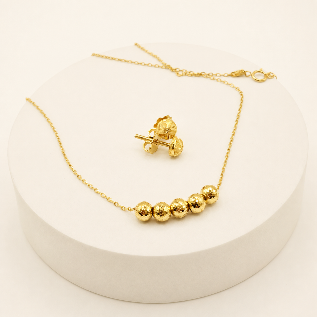 Five Bead Small Necklace Set in 22ct gold — view 2