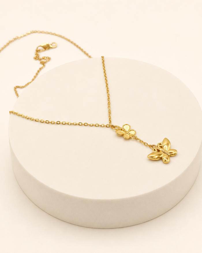 Butterfly Drop Small Necklace in 22ct gold — view 1
