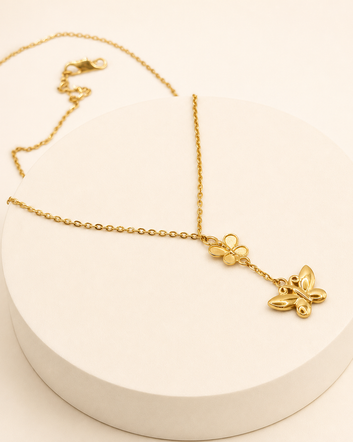 Butterfly Drop Small Necklace in 22ct gold — view 2