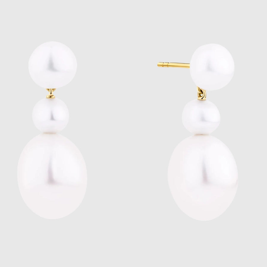 Freshwater Pearl Oval Drop Earrings in 9ct Yellow Gold