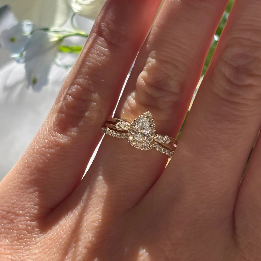 Everlasting Promise 0.50ct TW Lab Grown Diamond Pear Cut with Asymmetrical Side Accent Ring Set in 9ct Yellow Gold